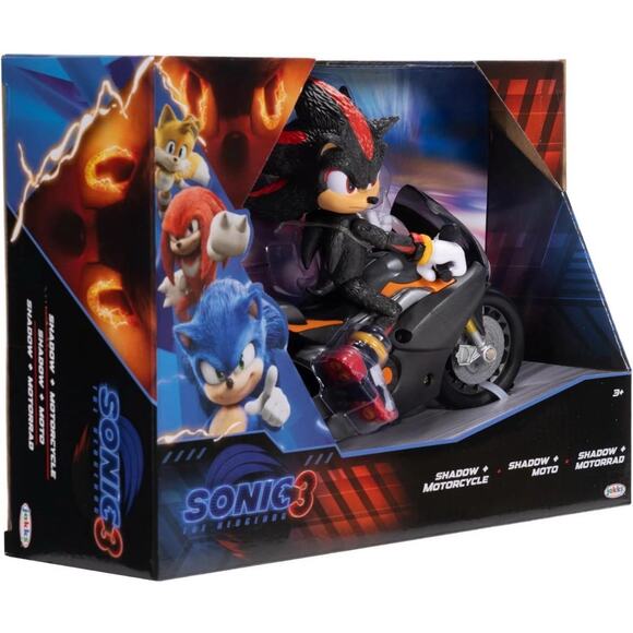SONIC 3 MOVIE Sonic the Hedgehog Shadow Figure & Motorcycle by Jakks Pacific New - Picture 1 of 9